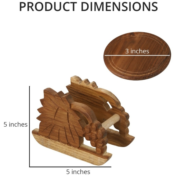 NWT Set of 6 Handcrafted Teak Wood Coasters with Hand Carved Stand - Picture 9 of 9